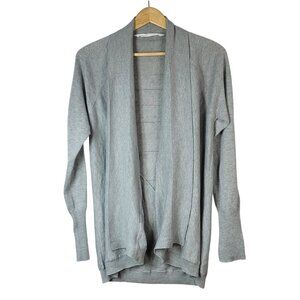 Athleta Open Cardigan Sweater Gray Large Mesh Back Long Sleeve Waterfall READ